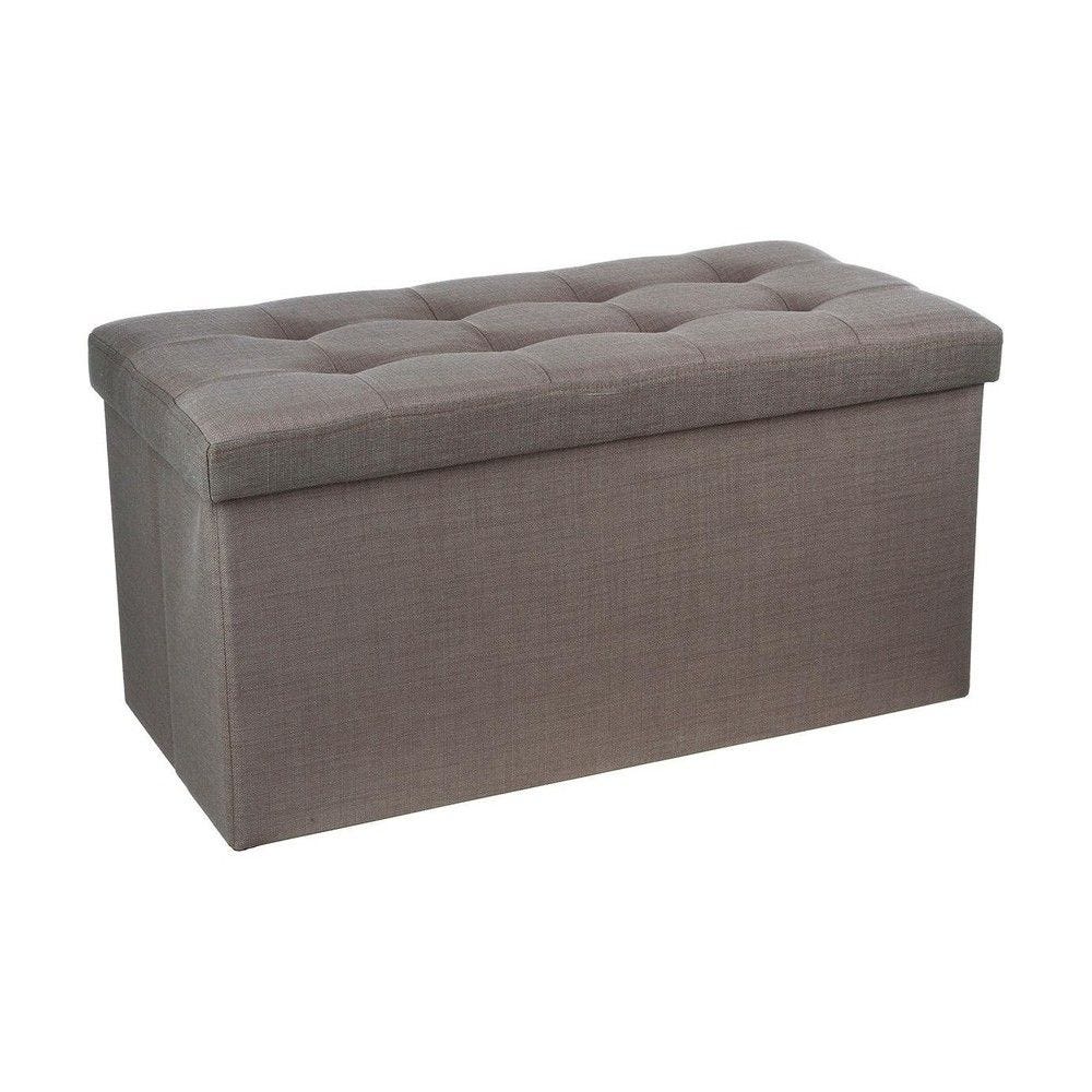 2 en 1 pouf pliant double et coffre de rangement gris taupe aspect lin 76xh 38cm 2 en 1 pouf pliant double et coffre de rangement gris taupe aspect lin 76xh 38cm