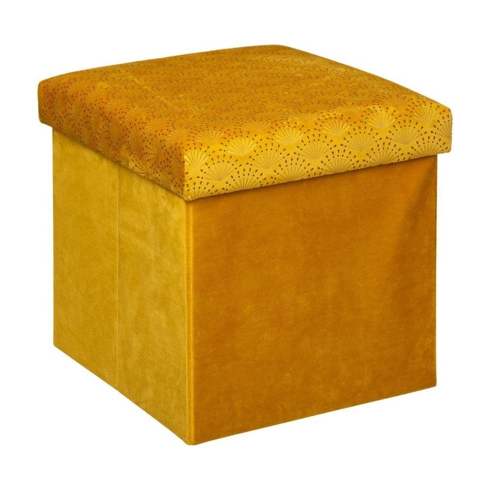 2 en 1 pouf et coffre de rangement en velours ocre 38x38cm 2 en 1 pouf et coffre de rangement en velours ocre 38x38cm