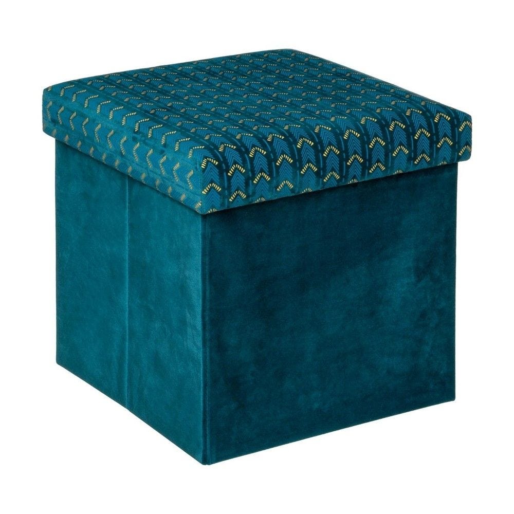 2 en 1 pouf et coffre de rangement en velours bleu canard 38x38cm 2 en 1 pouf et coffre de rangement en velours bleu canard 38x38cm