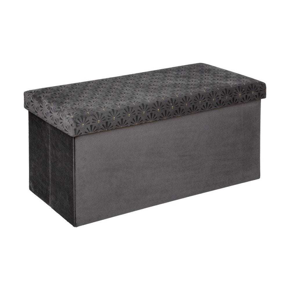 2 en 1 pouf pliant double et coffre de rangement en velours gris 76x38cm 2 en 1 pouf pliant double et coffre de rangement en velours gris 76x38cm