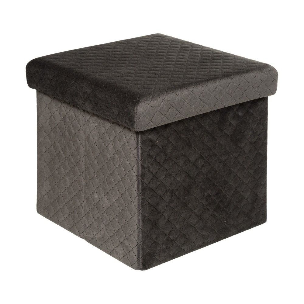 2 en 1 pouf et coffre de rangement en velours gris 31x31cm 2 en 1 pouf et coffre de rangement en velours gris 31x31cm