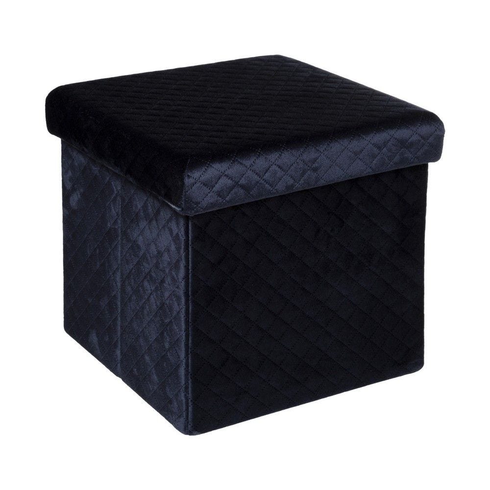 2 en 1 pouf et coffre de rangement en velours bleu marine 31x31cm 2 en 1 pouf et coffre de rangement en velours bleu marine 31x31cm