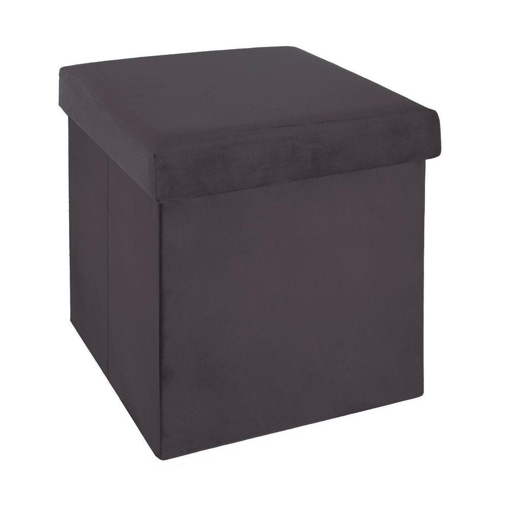2 en 1 pouf pliant et coffre de rangement velours gris foncé 38x38cm 2 en 1 pouf pliant et coffre de rangement velours gris foncé 38x38cm
