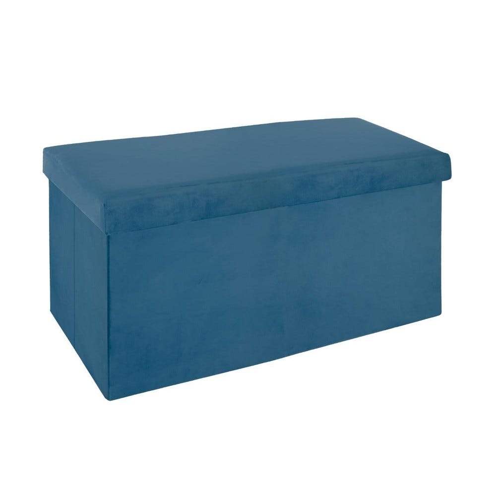 2 en 1 pouf pliant double et coffre de rangement velours bleu 76.6xh 37.5cm 2 en 1 pouf pliant double et coffre de rangement velours bleu 76.6xh 37.5cm