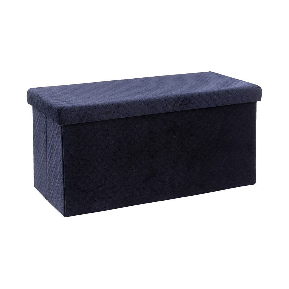 2 en 1 pouf pliant double et coffre de rangement en velours marine 76x38cm 2 en 1 pouf pliant double et coffre de rangement en velours marine 76x38cm