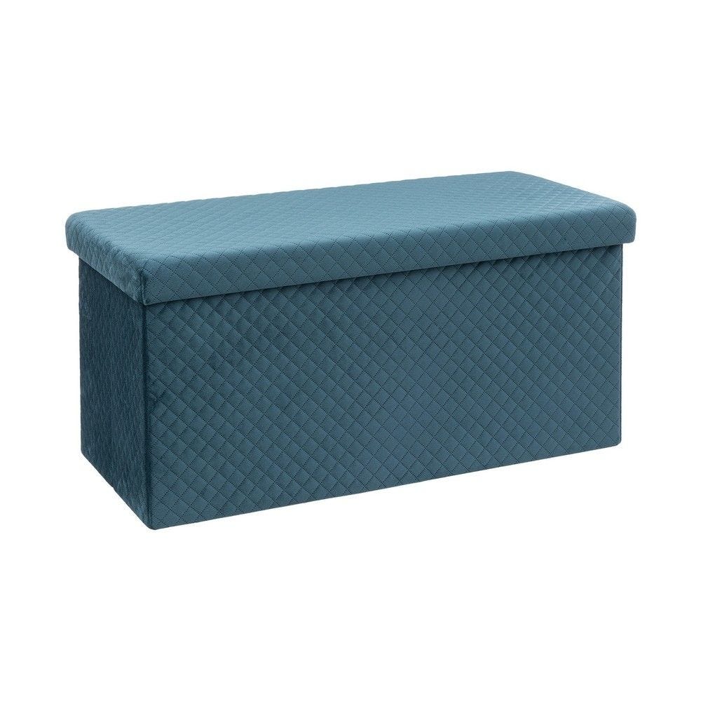 2 en 1 pouf pliant double et coffre de rangement en velours bleu 76x38cm 2 en 1 pouf pliant double et coffre de rangement en velours bleu 76x38cm