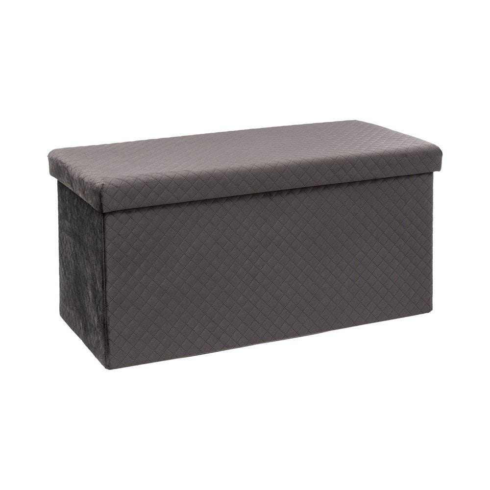 2 en 1 pouf pliant double et coffre de rangement en velours gris 76x38cm 2 en 1 pouf pliant double et coffre de rangement en velours gris 76x38cm