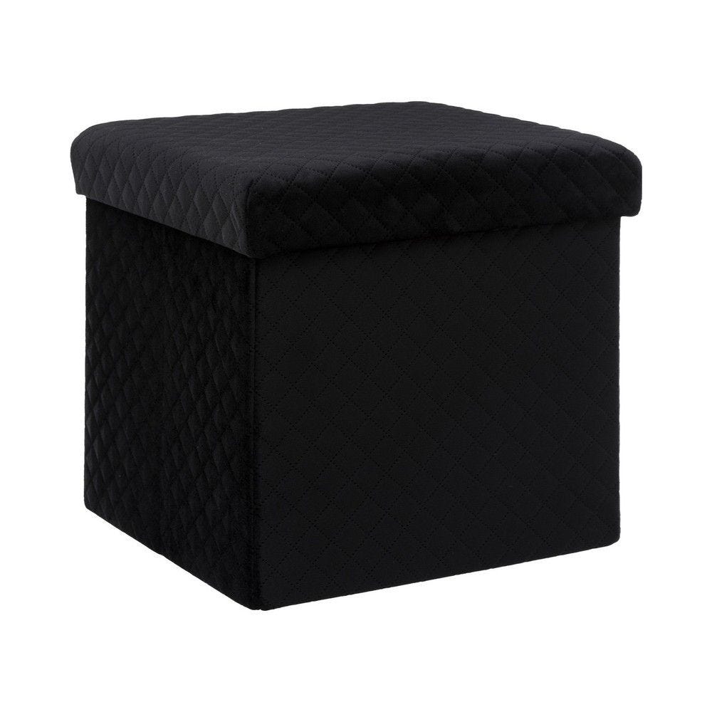 2 en 1 pouf et coffre de rangement en velours noir 31x31cm 2 en 1 pouf et coffre de rangement en velours noir 31x31cm