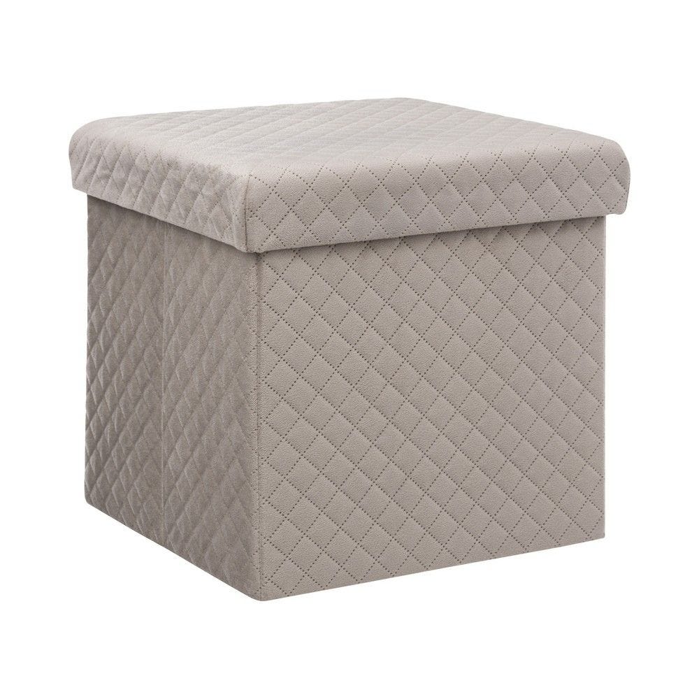 2 en 1 pouf et coffre de rangement en velours beige lin 31x31cm 2 en 1 pouf et coffre de rangement en velours beige lin 31x31cm
