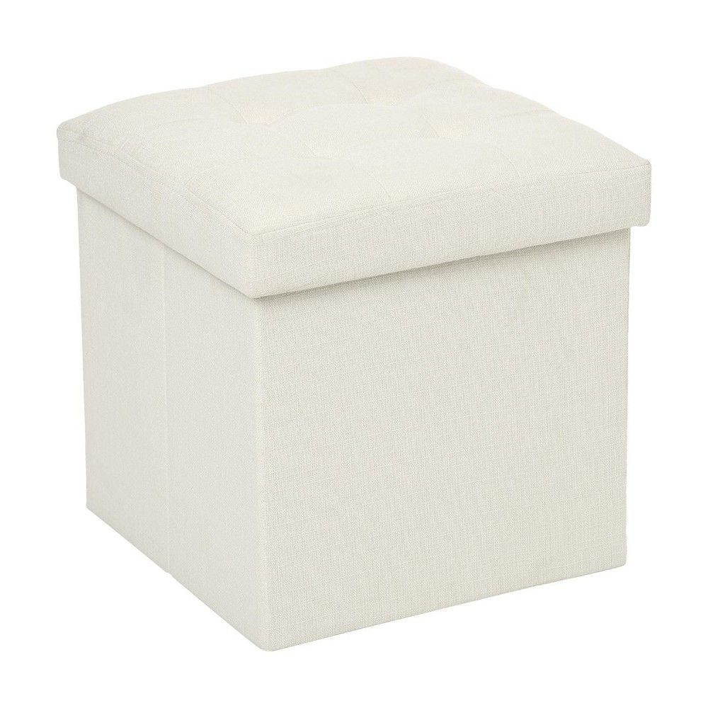 2 en 1 pouf pliant et coffre de rangement beige aspect lin 38x38cm 2 en 1 pouf pliant et coffre de rangement beige aspect lin 38x38cm