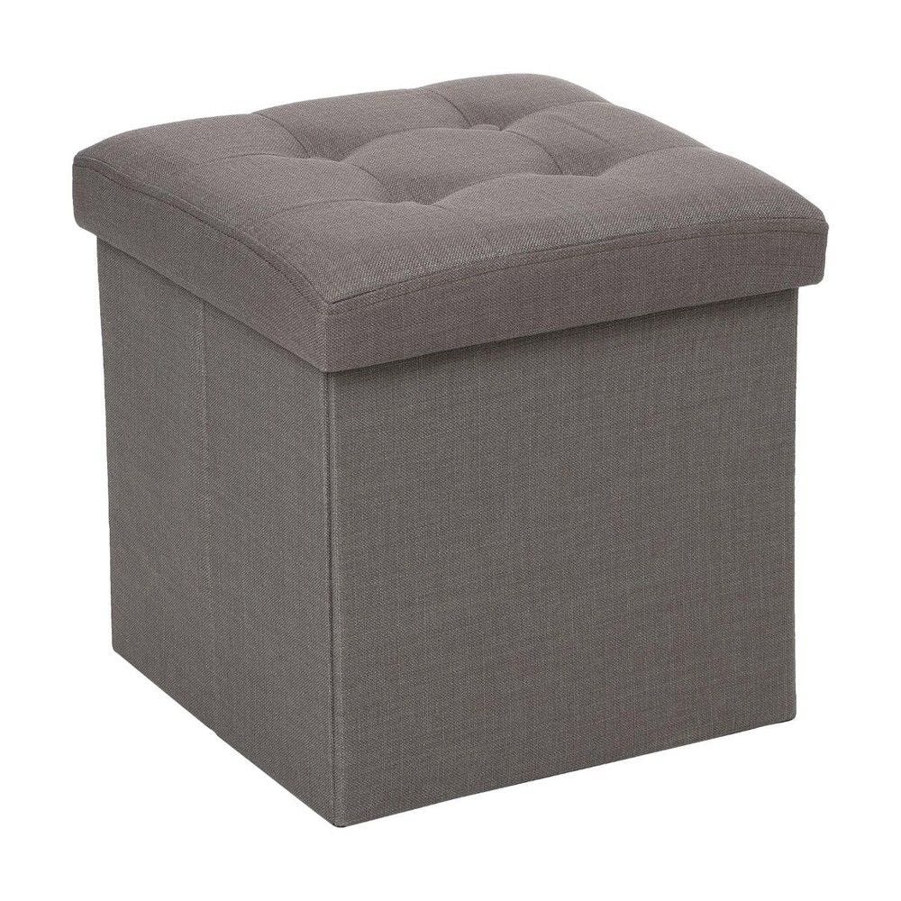 2 en 1 pouf pliant et coffre de rangement gris taupe aspect lin 38x38cm 2 en 1 pouf pliant et coffre de rangement gris taupe aspect lin 38x38cm