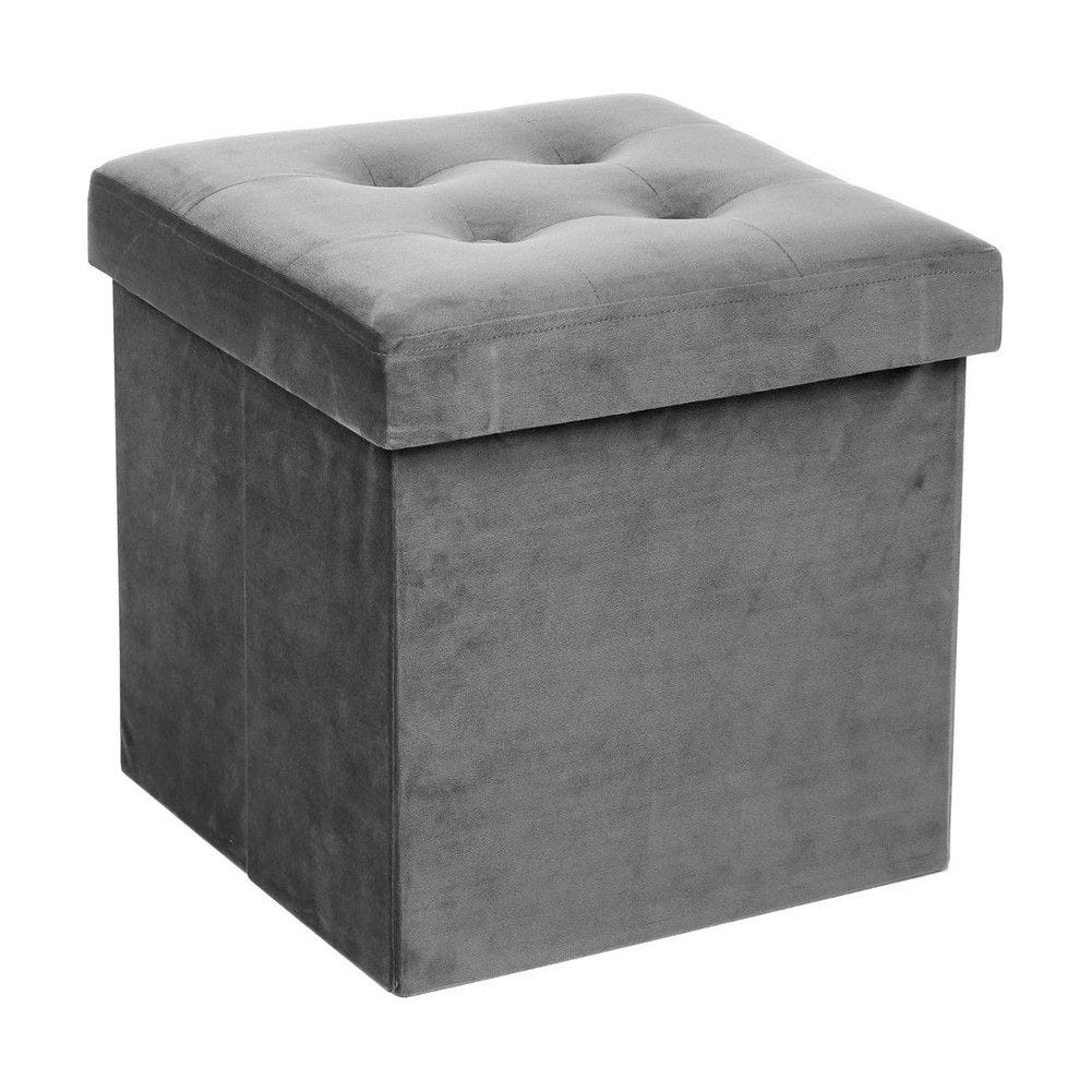 2 en 1 pouf pliant et coffre de rangement velours gris 38x38cm 2 en 1 pouf pliant et coffre de rangement velours gris 38x38cm