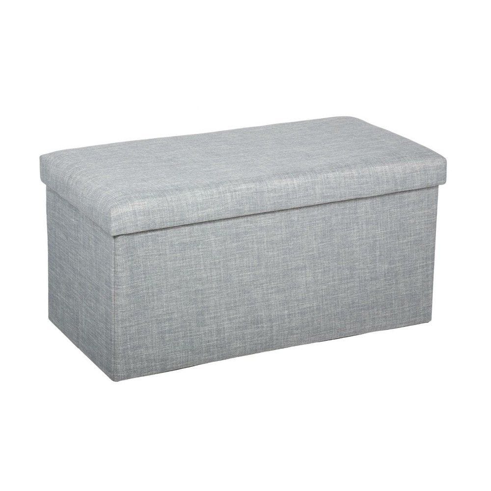 2 en 1 pouf pliant double et coffre de rangement gris clair aspect lin 2 en 1 pouf pliant double et coffre de rangement gris clair aspect lin