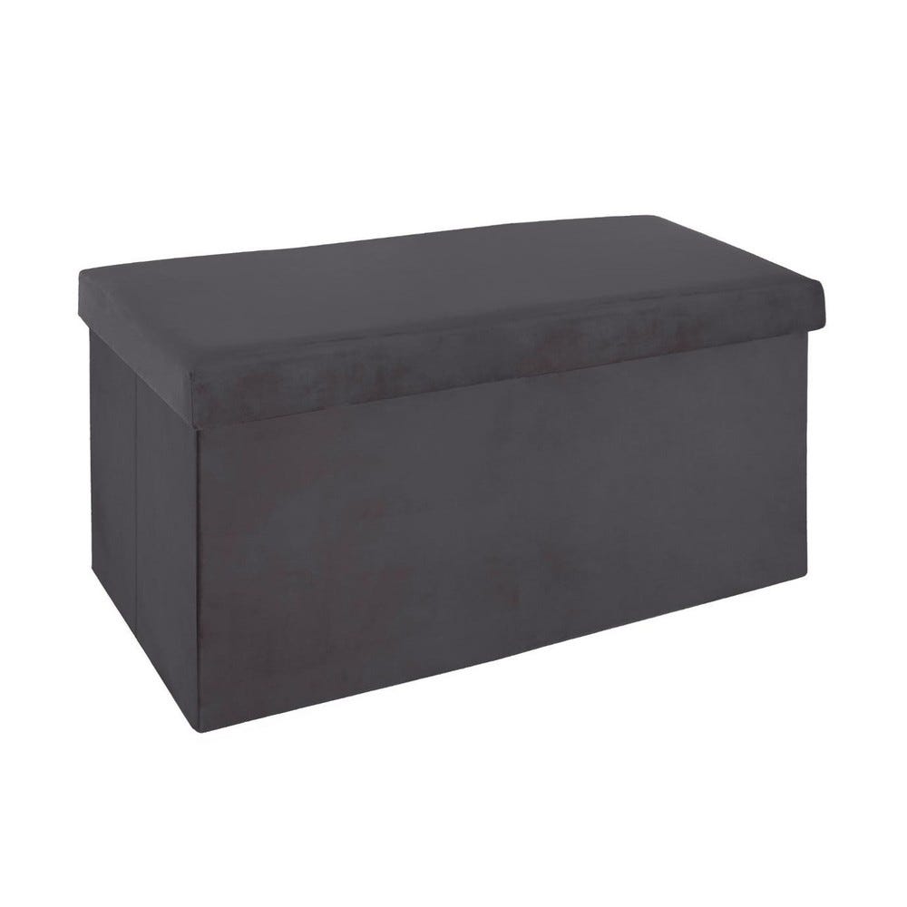 2 en 1 pouf pliant double et coffre de rangement velours gris foncé 2 en 1 pouf pliant double et coffre de rangement velours gris foncé