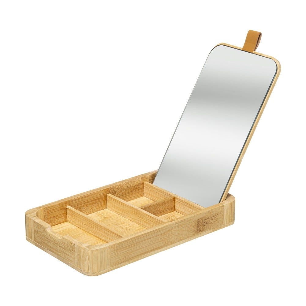 Boite à bijoux compartimenté en bambou avec miroir Boite à bijoux compartimenté en bambou avec miroir