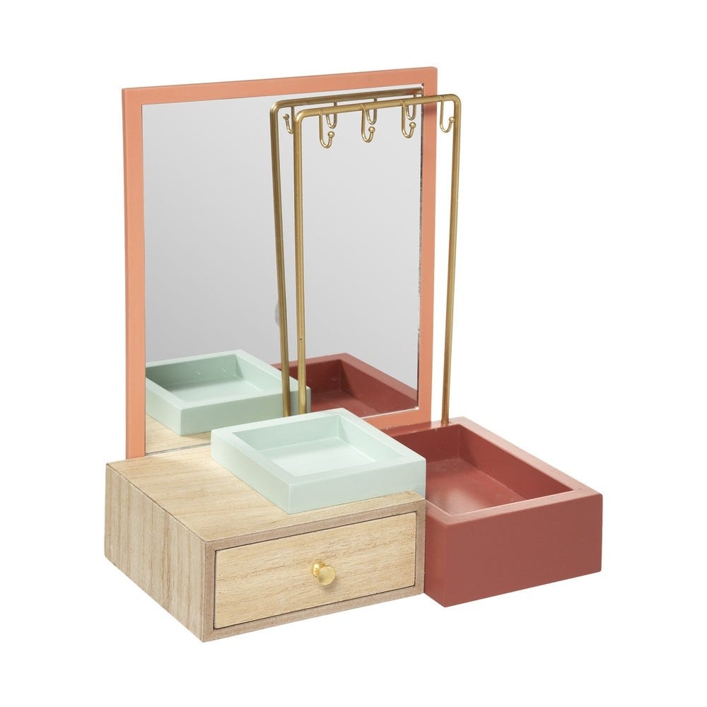 Boite & porte-bijoux en métal et bois avec miroir Boite & porte-bijoux en métal et bois avec miroir