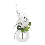 Composition florale d'orchidées artificielles vase blanc en céramique H45cm