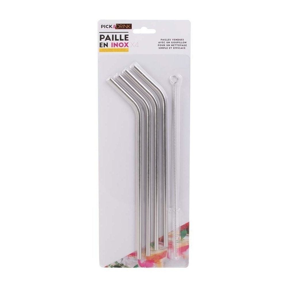 4 pailles en inox avec goupillon 4 pailles en inox avec goupillon