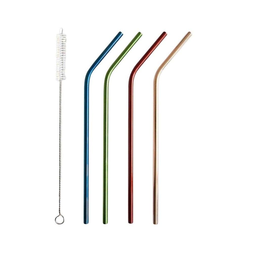 4 pailles courbées en inox coloré avec goupillon 4 pailles courbées en inox coloré avec goupillon