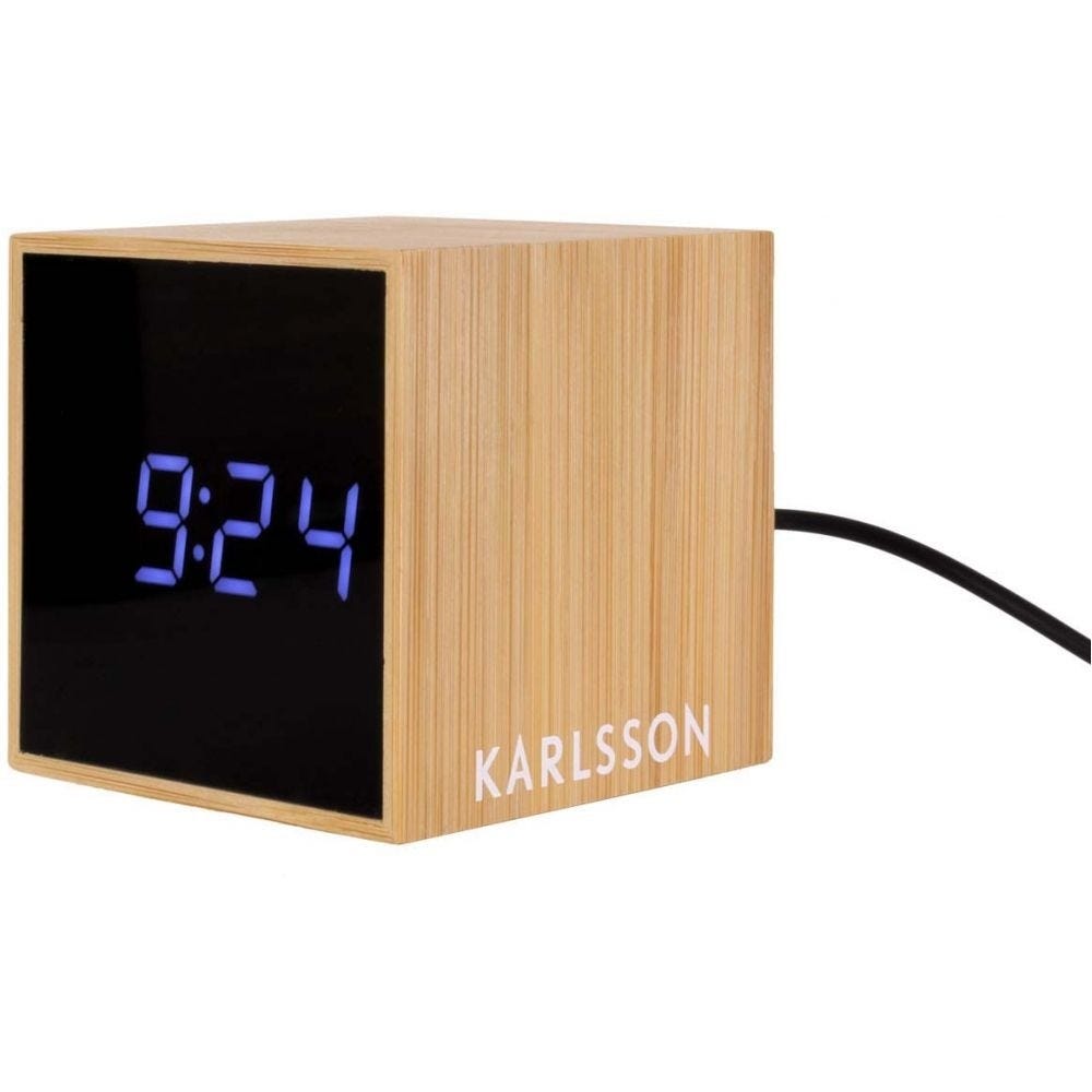 Réveil en bambou mini cube Réveil en bambou mini cube
