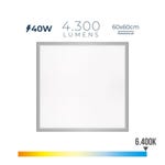 Dalle LED 40w carré chrome mat 59,5x59,5x3,5cm blanc du jour 6400k